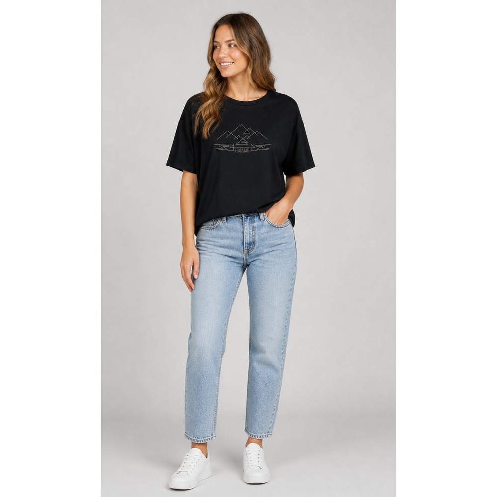 Color Thread Tee T-Shirt Women Medium Black Modal Polyester "Flagstaff" Mountain